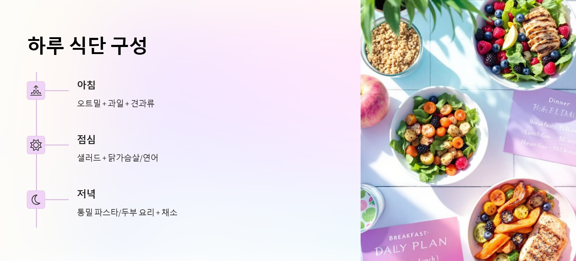 건강한 식단 선택: 아침, 점심, 저녁
