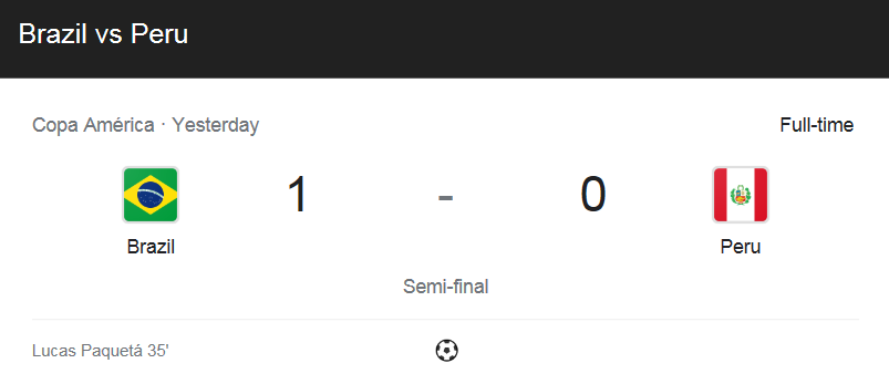  (2021 코파 아메리카 4강전) 브라질 (1) 대 페루 (0) 축구 경기 하이라이트