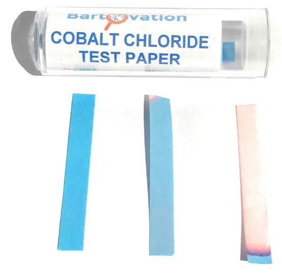 염화코발트 종이 (cobalt chloride paper)&#44; 물을 만나면 붉은색으로 변화된다.