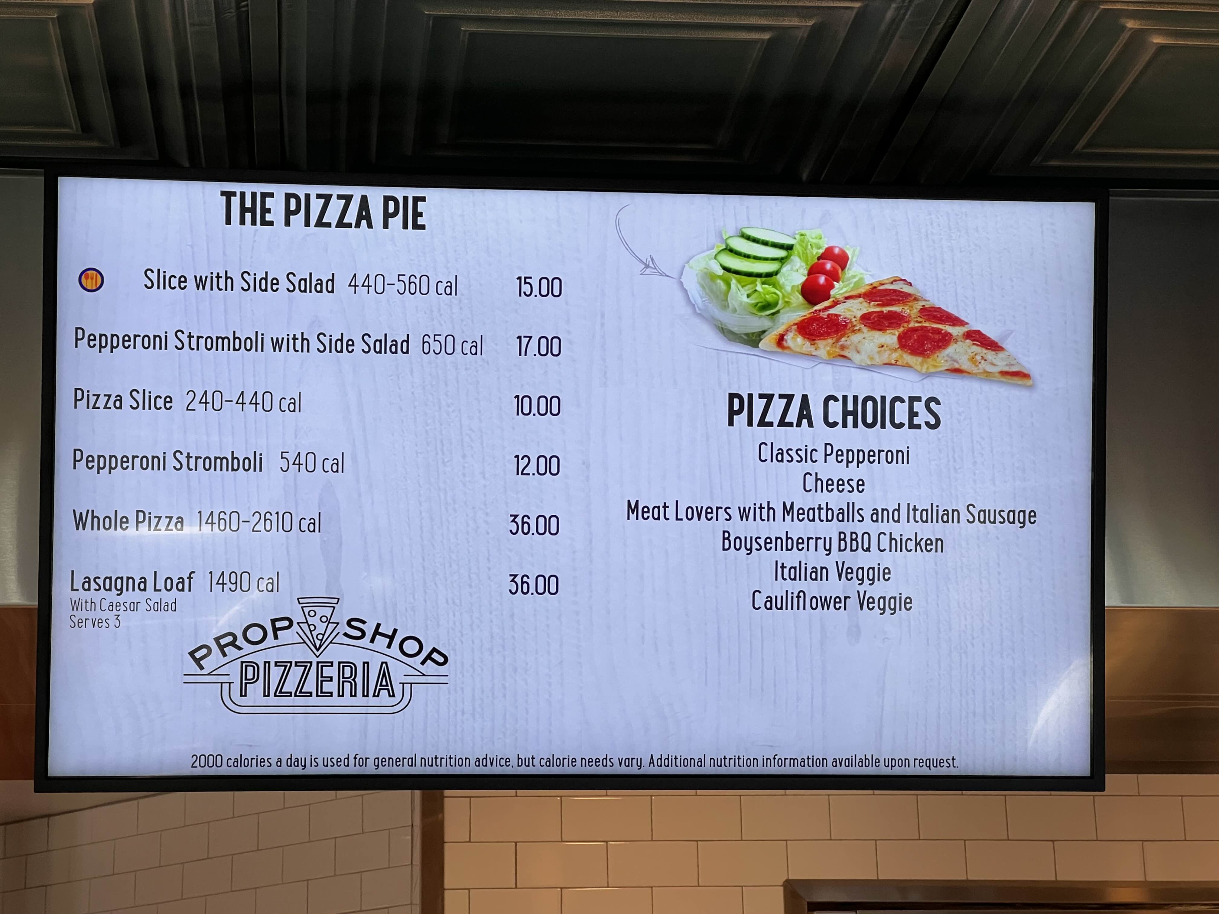 prop shop pizzeria 피자 메뉴판입니다.