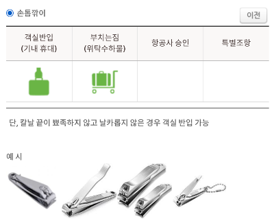 기내수화물 손톱깎이