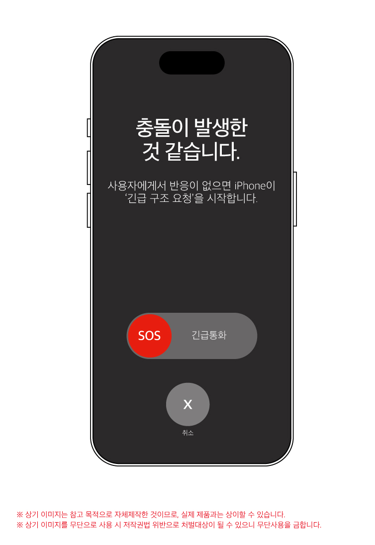 직접 자체제작한 아이폰 15 Pro의 충돌감지기능을 통한 구조 요청 참고 이미지