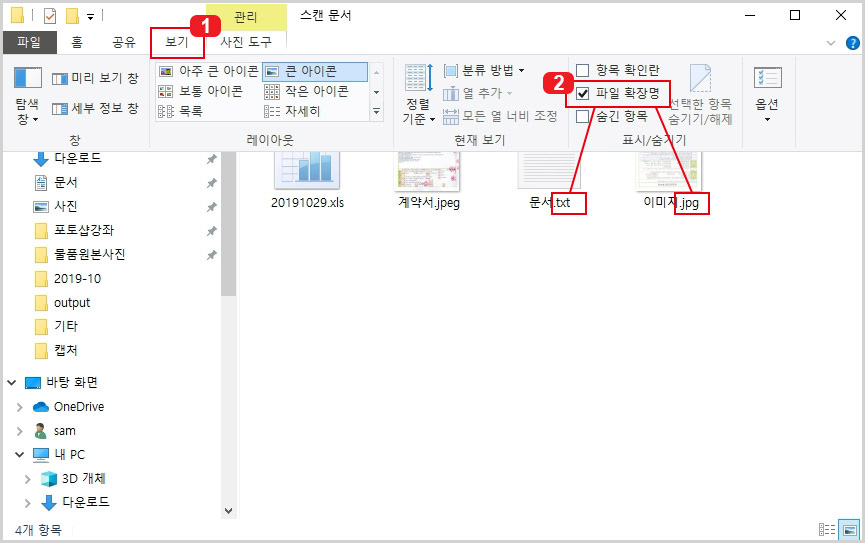  안 보이는 윈도우10 파일 확장자 표시하기