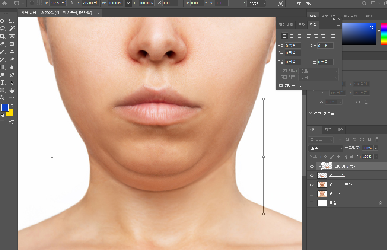 포토샵으로 이중턱 없애기 10