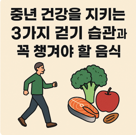 중년 건가응 ㄹ지키는 3가지 걷기 습관과 꼭 챙겨야 할 음식