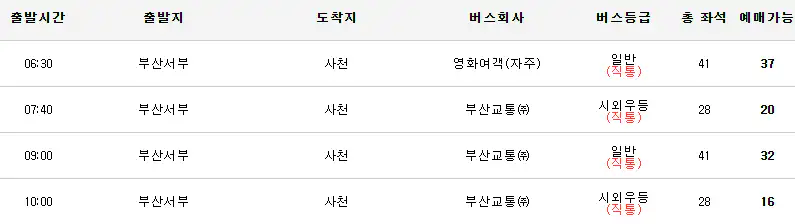 부산 사천 시외버스 시간