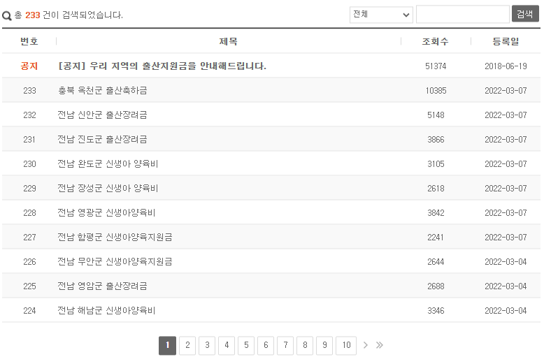 모성 지원 검색 사이트
