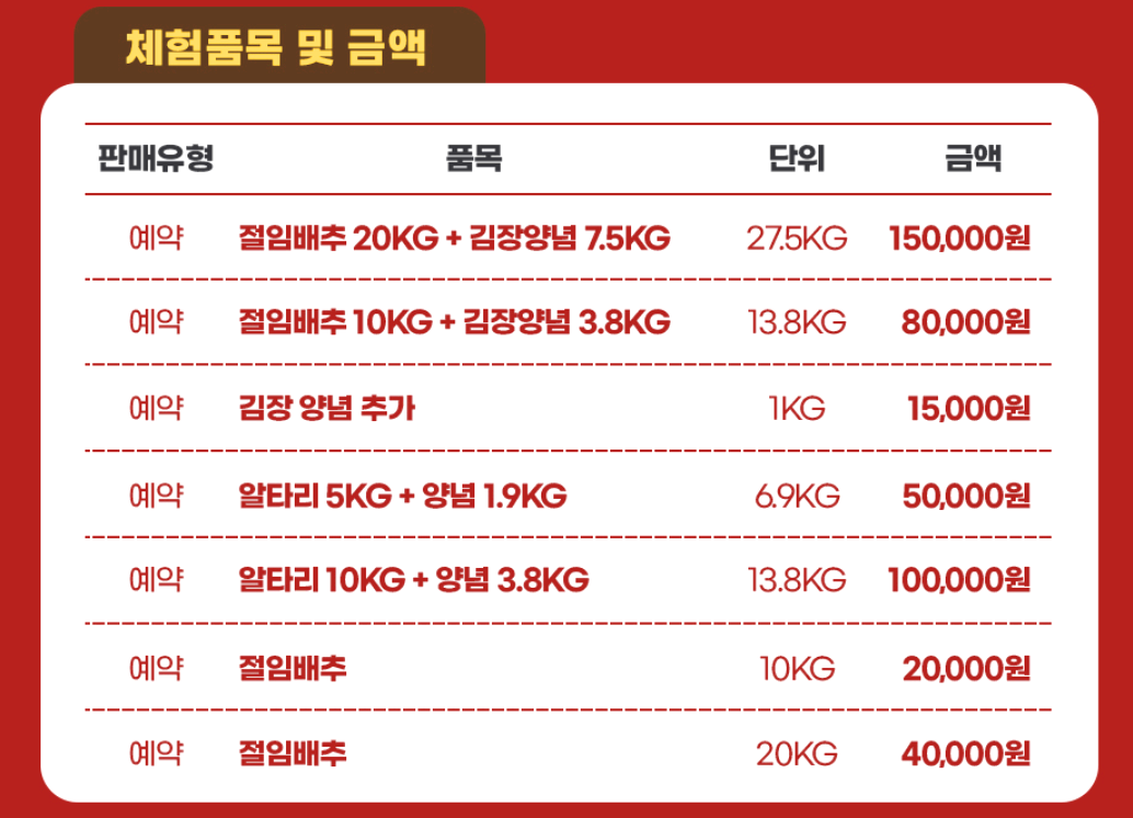 마을김장체험 사전예약