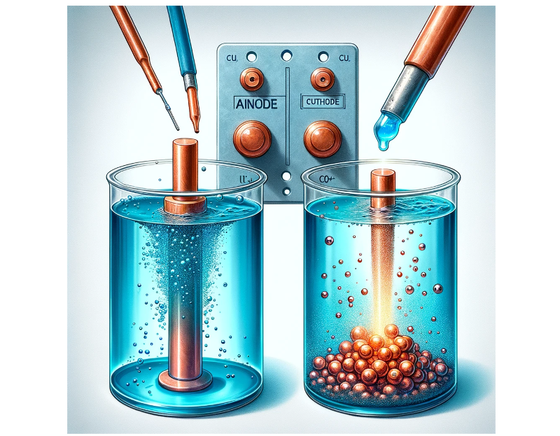 An electrolysis setup using copper(II) sulfate (CuSO4) as the electrolyte.