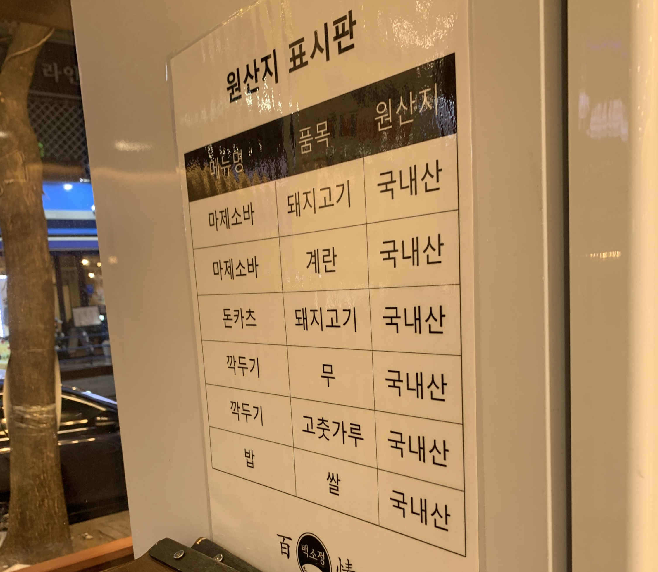 백소정 원산지