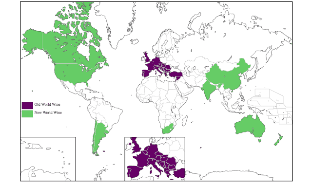 구세계 와인 생산지와 신세계 와인 생산지 지도