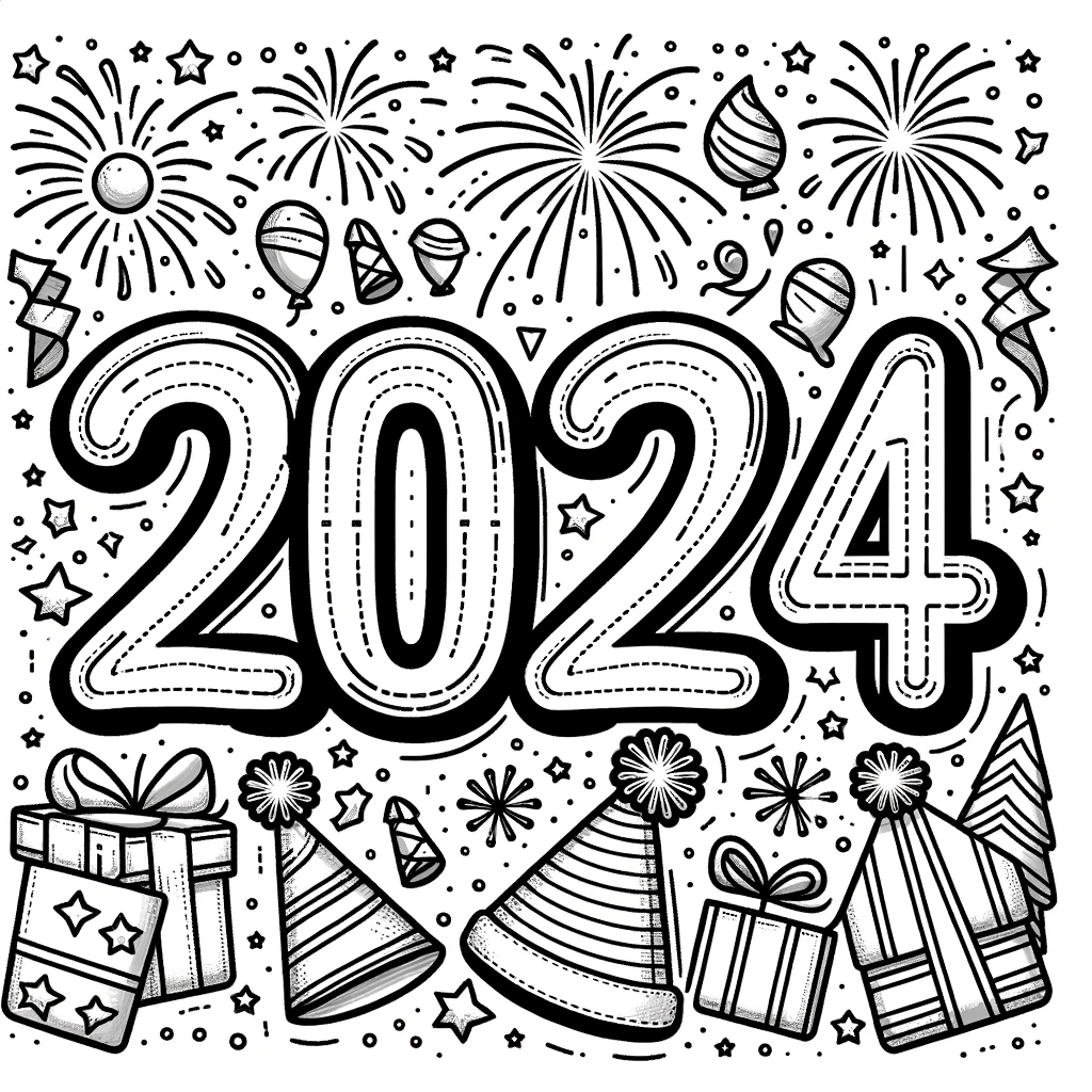 2024년 새해 색칠공부 도안 Happy New Year coloring page