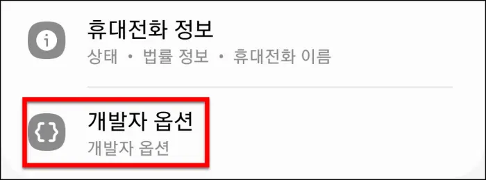 개발자 옵션 빌드 화면