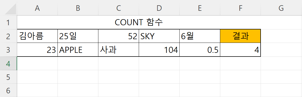 COUNT 함수 적용 결과