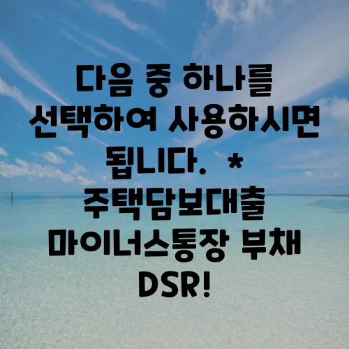 다음 중 하나를 선택하여 사용하시면 됩니다.

*   주택담보대출 마이너스통장 부채 DSR!
