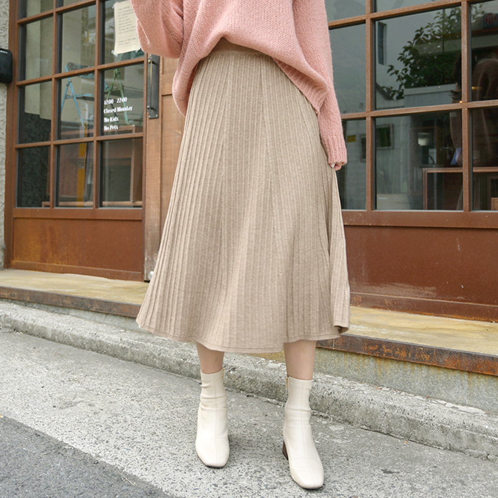데일리앤 플리츠 주름 니트 롱 스커트 그루비
