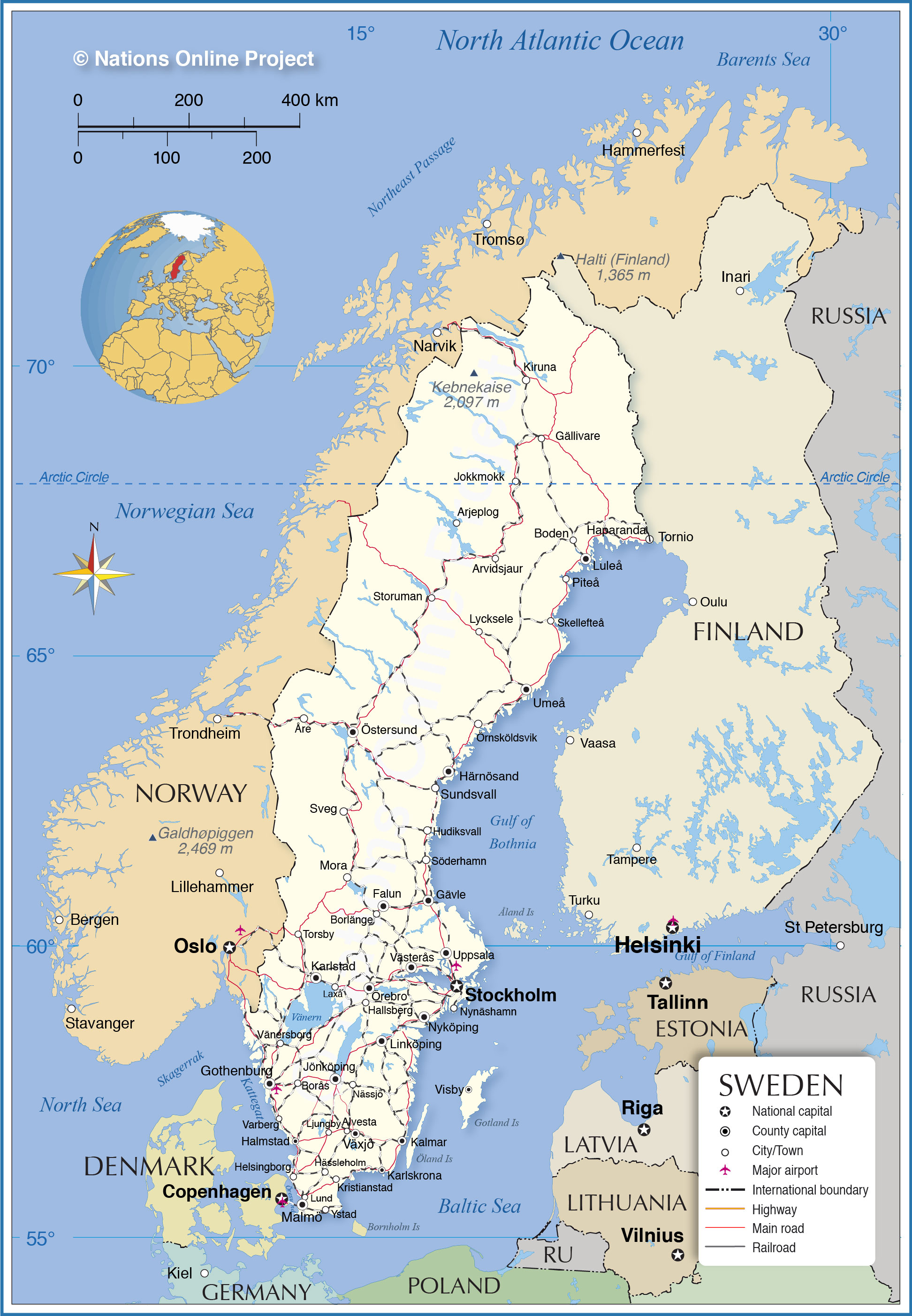 북유럽 스웨덴 지도