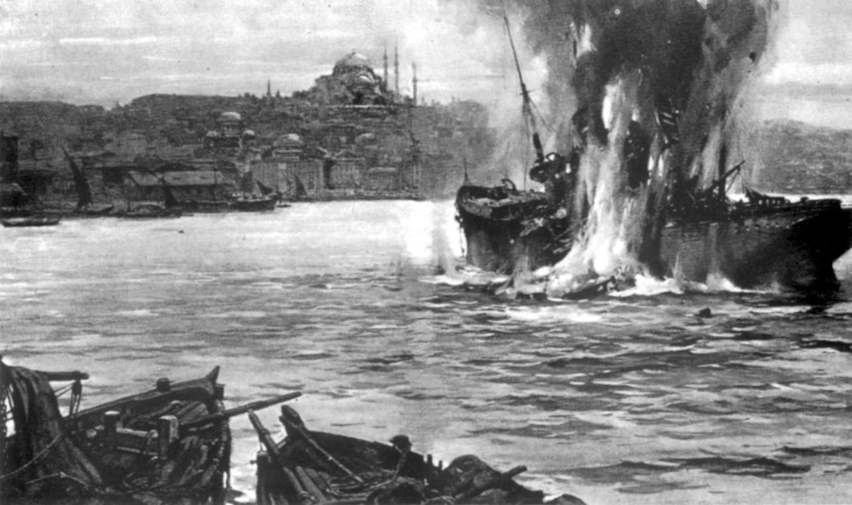 다르다넬스 해전 기뢰와 충돌한 연합국 해군 함선