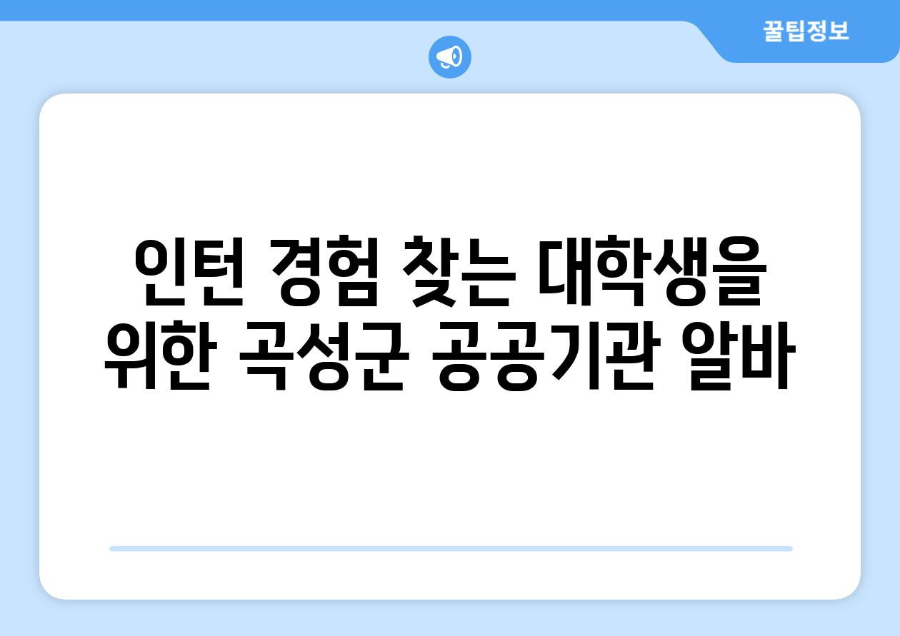 인턴 경험 찾는 대학생을 위한 곡성군 공공기관 알바