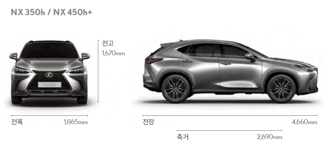 렉서스 NX350h 크기 제원표