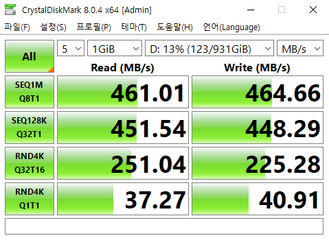 USB3.1 gen1 읽기/쓰기 속도