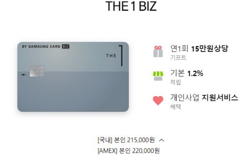 삼성더원비즈 카드 신청 화면