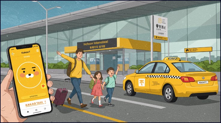 인천공항 제2터미널 도착 후 카카오택시-관련 일러스트