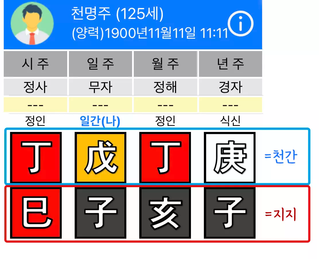 사주팔자 천간과 지지 설명이미지