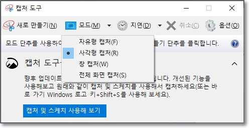 캡처 도구의 다양한 모드(기능)