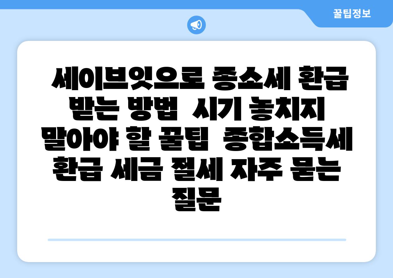  세이브잇으로 종소세 환급 받는 방법  시기 놓치지 말아야 할 꿀팁  종합소득세 환급 세금 절세 자주 묻는 질문