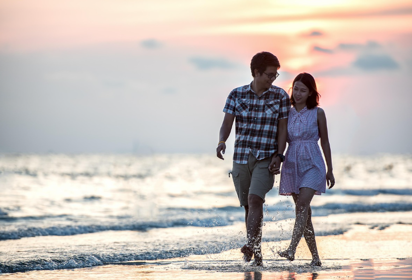 walking on the beach