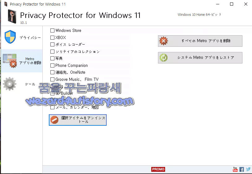 Privacy Protector for Windows 11 Metro 어플리케이션 제거