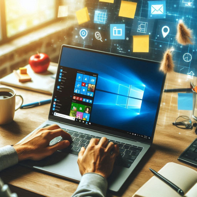 업무 도구들과 함께 비밀번호 설정된 노트북