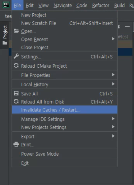 CLion. Invalidate and Restart