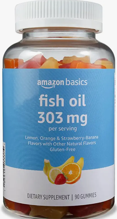 Amazon Basics Fish Oil 303 mg&#44; Lemon&#44; Orange & Strawberry-Banana flavors&#44; 90 Gummies (2 per Serving)&#44; EPA and DHA Omega-3 fatty acids (Previously Solimo)
