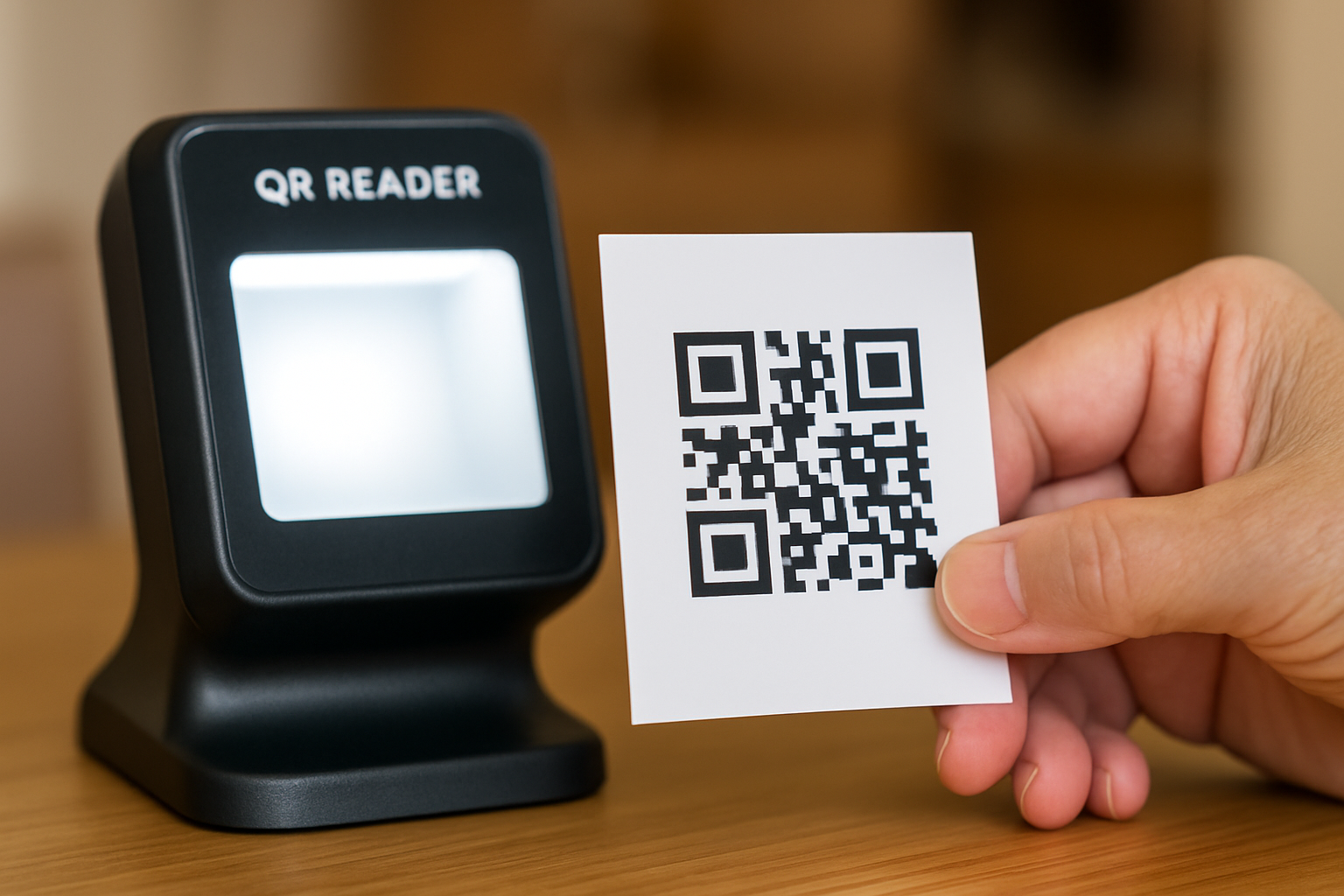 스마트폰 QR 리더기로 QR코드를 인식하는 시니어 손