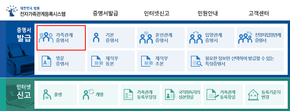 가족관계증명서 교부방법 및 신청방법