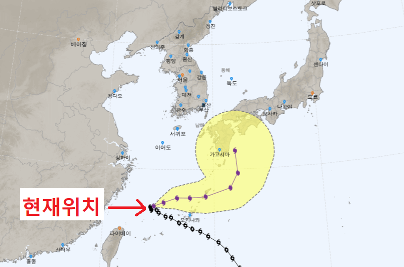 태풍 카눈 현재 위치