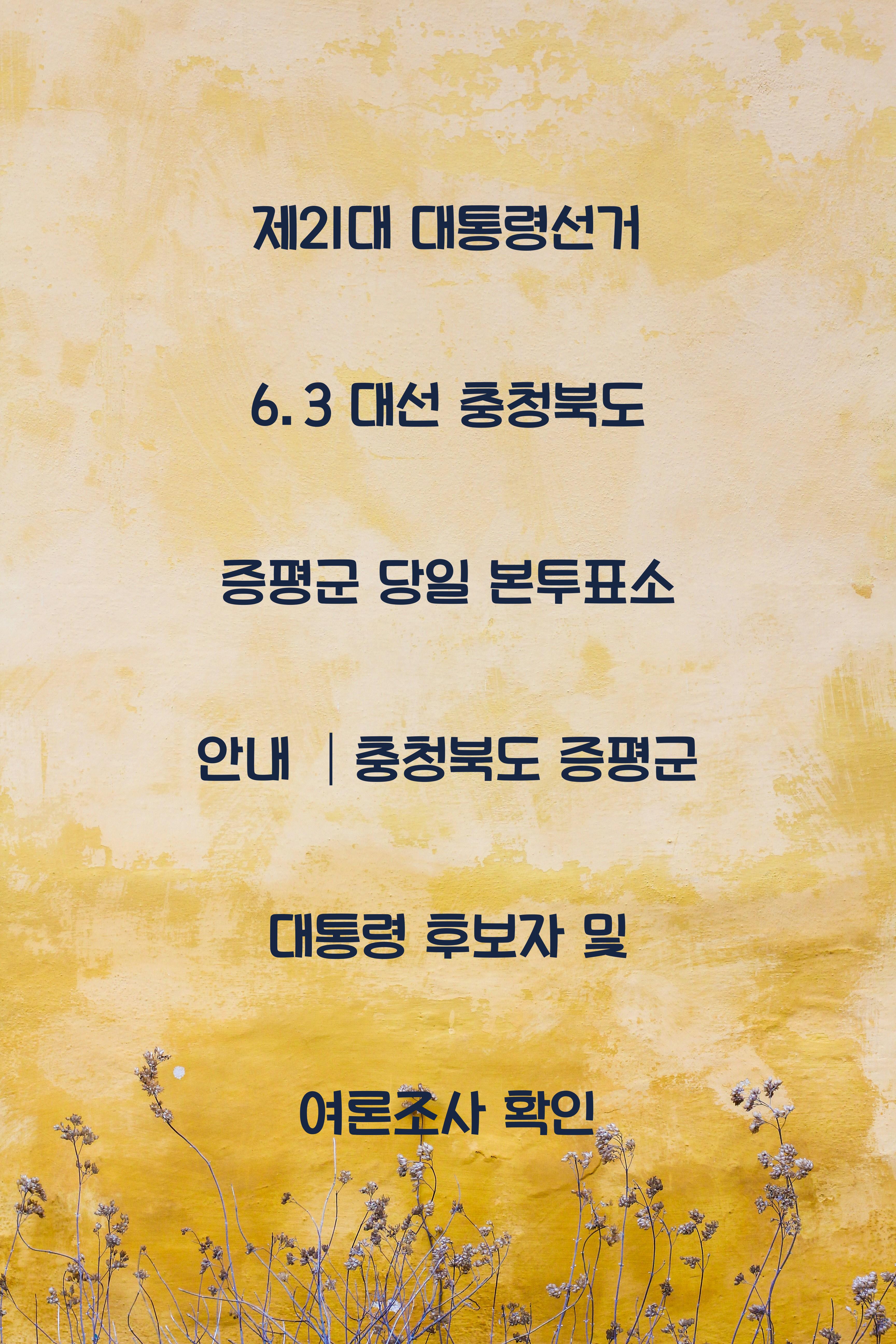 제21대 대통령선거 6.3 대선 충청북도 증평군 당일 본투표소 안내 │충청북도 증평군 대통령 후보자 및 여론조사 확인