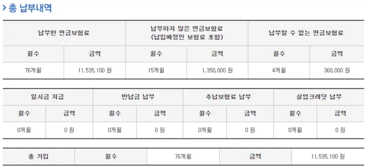국민연금-납부내역