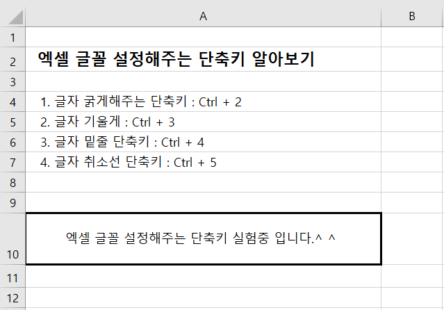 엑셀글꼴-설정변환단축키모습