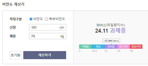 실제 비만도 계산기 이용