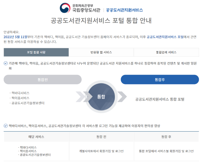 공공도서관지원서비스 포털 통합