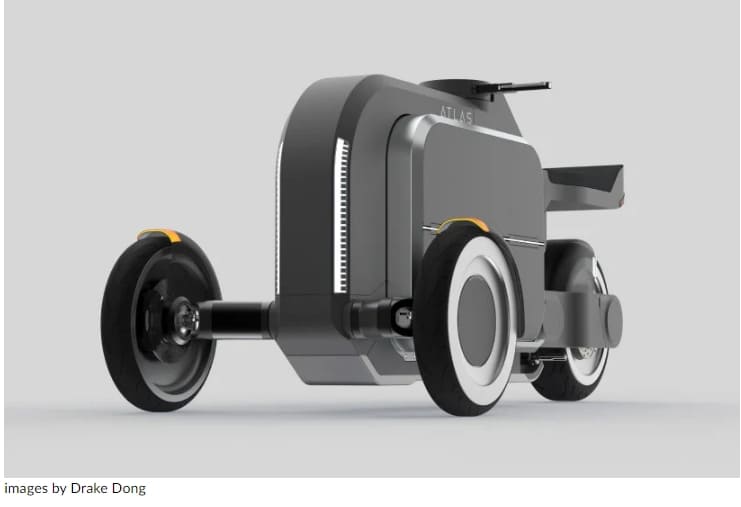 아틀라스의 신선한 식료품 배달 스쿠터 ATLAS&#44; a three-wheeled electric delivery scooter&#44; keeps groceries fresh in its storage pods
