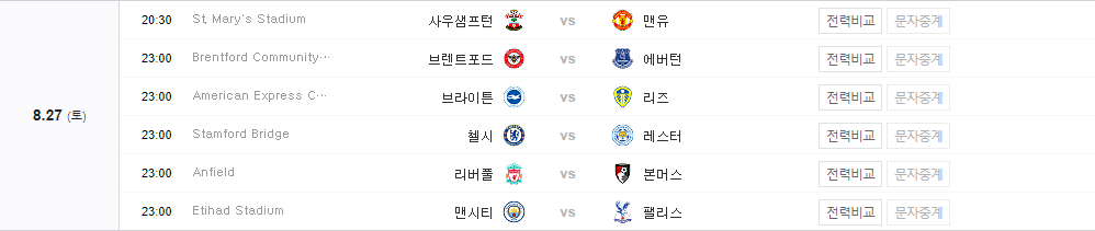  [해외 축구 경기 일정] 22.08.27(토)
