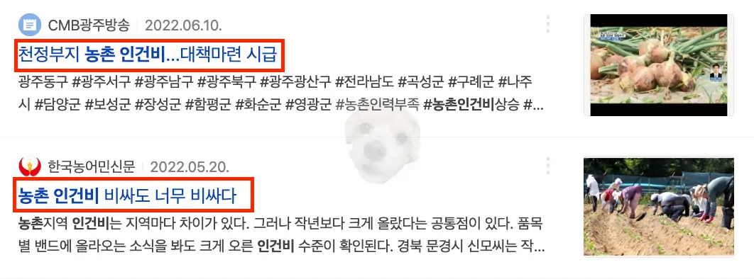 농촌 인건비 상승 관련 뉴스