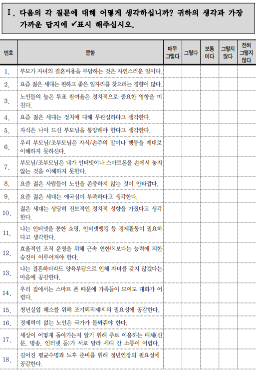  세대통합 척도 / 세대통합 프로그램 사전 사후 설문지