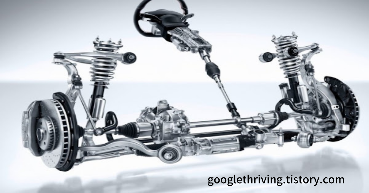 자동차의 스티어링 시스템(Steering System)의 구성 요소가 조립