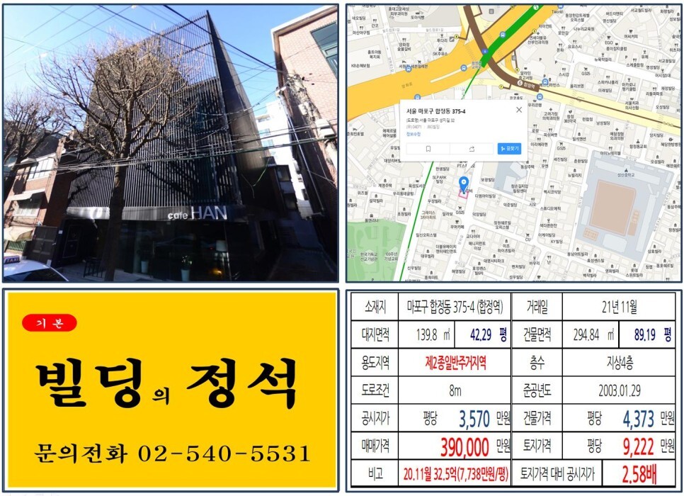 마포구 합정동 375-4번지 건물이 2021년 11월 매매 되었습니다.