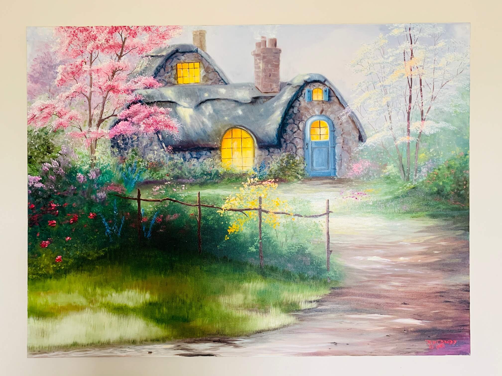 오래된-집-꽃나무-그림-액자